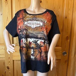 Vintage Y2K Blue Canyon Clothing Womens Plus 3X Black Shirt Hawaii Hula Aloha